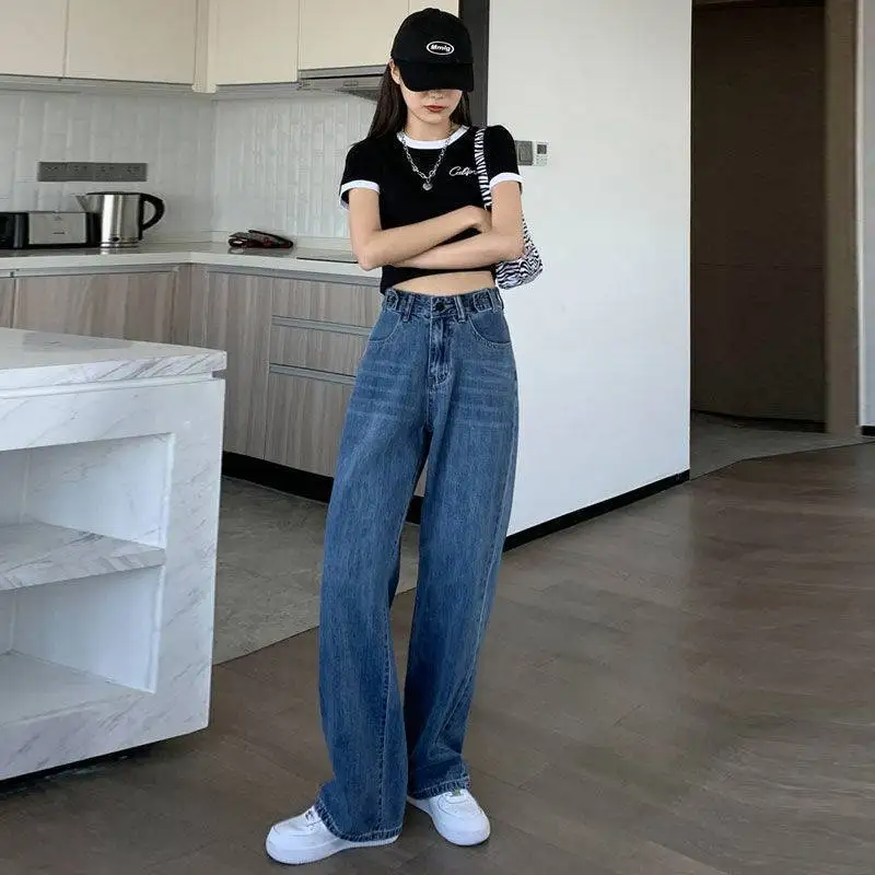 womens clothing Woman Jeans Casual High Waist Clothes Long Wide Leg Denim Clothing Blue Streetwear Vintage Fashion Harajuku Straight Jeans Pants tommy jeans