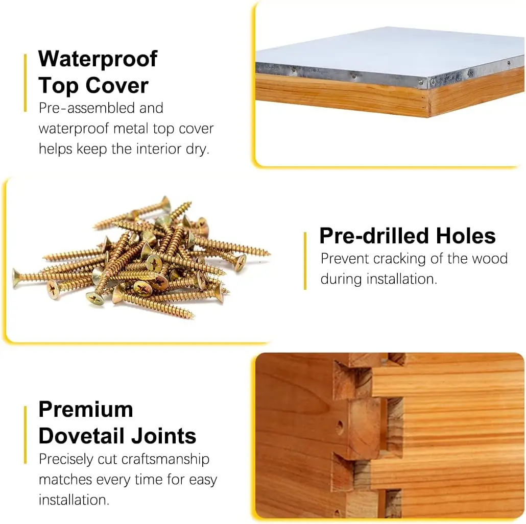 10 Frame Bee Hives & Supplies Starter Kit, Bee Hive for Beginner, Honey Hives with Beehive Frames and Foundation