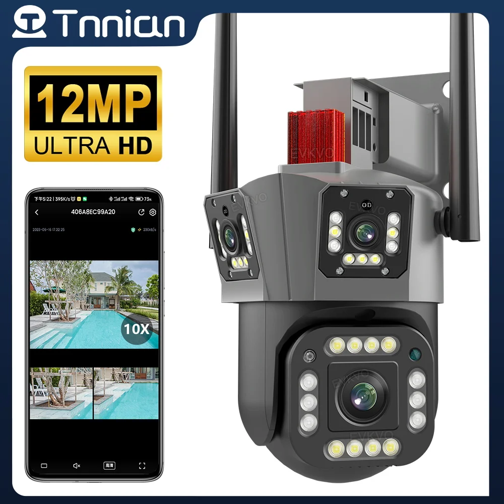 

Tnnian 6K 12MP Three Lens WIFI PTZ Camera 4K Three Screen Outdoor AI Human Auto Tracking Security CCTV Surveillance Cameras