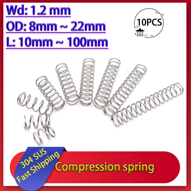 

10Pcs Wire Diameter 1.2mm 304 Stainless Steel Compression Spring Y-shaped Shock Absorption Return Spring Customizable SUS