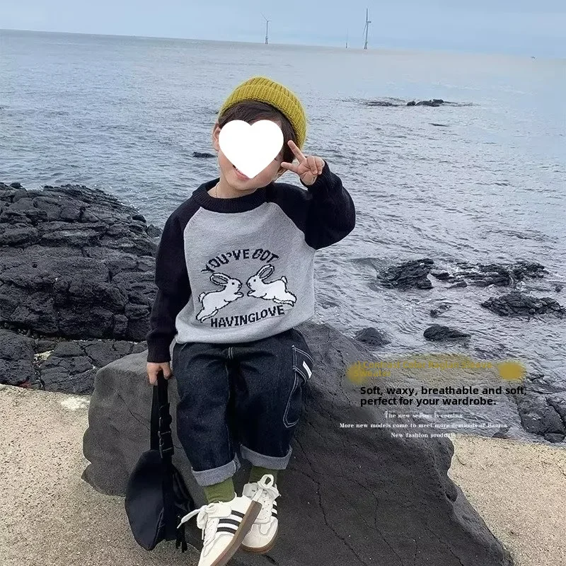 가을 컬렉션 남아 스웨터, 한국 캐주얼 트렌디 니트 탑, 어린이 풀오버 모직 스웨터, 2023 뉴 스타일