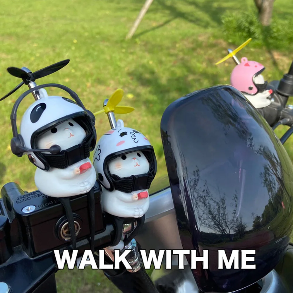 1Pc Motorcycle Handlebar Decoration Cartoon Ornament Car Interior Dashboard Decor Figurines Electric Bike Ornaments with Helmets