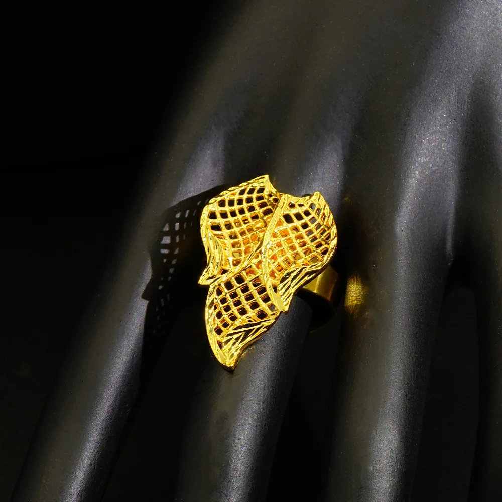 Sff1d364dfd8f4102ab5e8974b65d9b4bD Women's 24K Gold Flower Grass Hollow Jewelry Set (4pcs), AU999 Floral filigree design with "Lush" engraving and hidden vine motif Mallzona