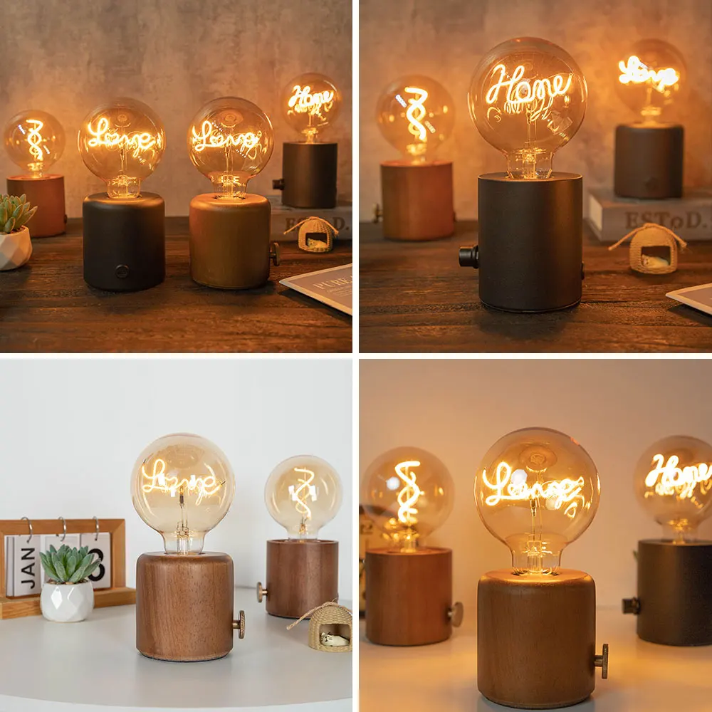 Table Lamp - Vintage Wood E27 Night Light