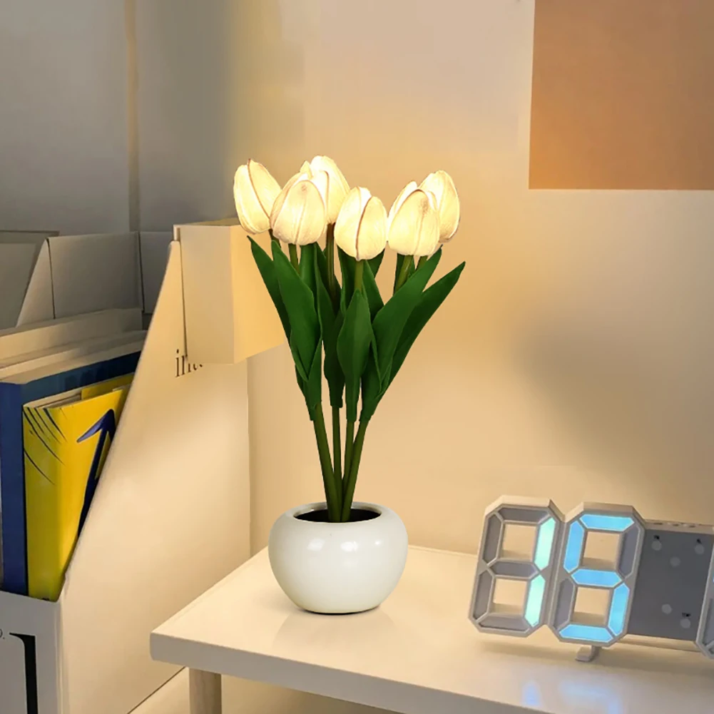 

LED Tulip Table Lamp Simulation Flower Bouquet Bedroom Bedside Romantic Atmosphere Night Light Birthday Gift Home Decoration