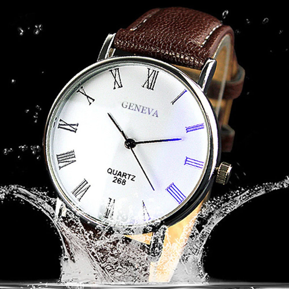 Men Watch Roman Numerals Blu-Ray Faux Leather Band Quartz Analog Business WristWatch 2022 4