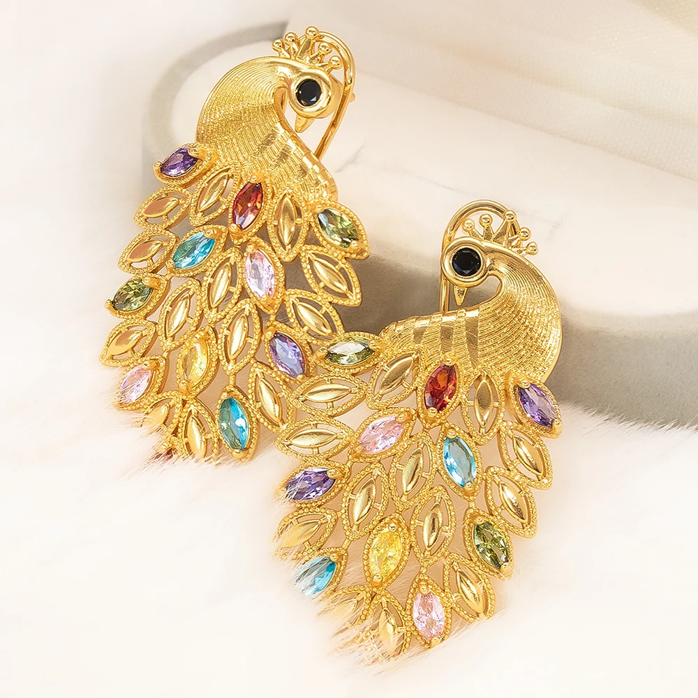 YTJX Luxus Bunte Zirkon Frauen Ohrringe Hight Qualität 18K Gold Überzogene Phoenix Geformt Große Ohrringe Für Party Schmuck Geschenke ﻿