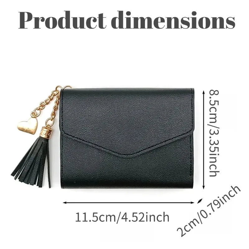 Women's Stylish Trifold Wallet with Tassel Pendant - PU Leather Multi-Card Holder & Coin Pocket