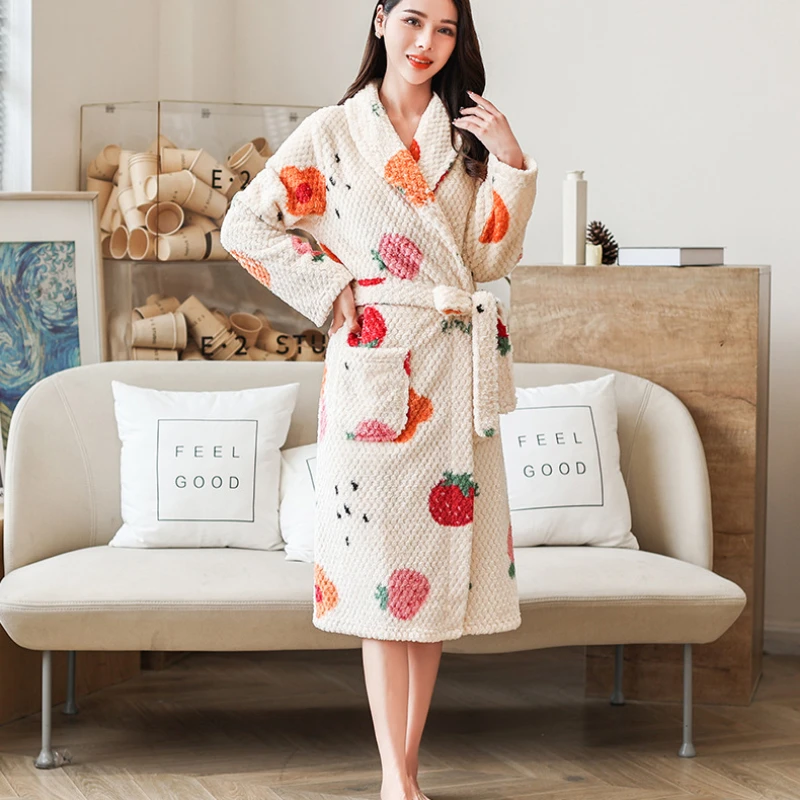 Winter Warmth Women's Nightgown Flannel Blanket Sleep Top Pajamas Set Long Bathrobe Fleece Home Sleepwear Korean Fashion New