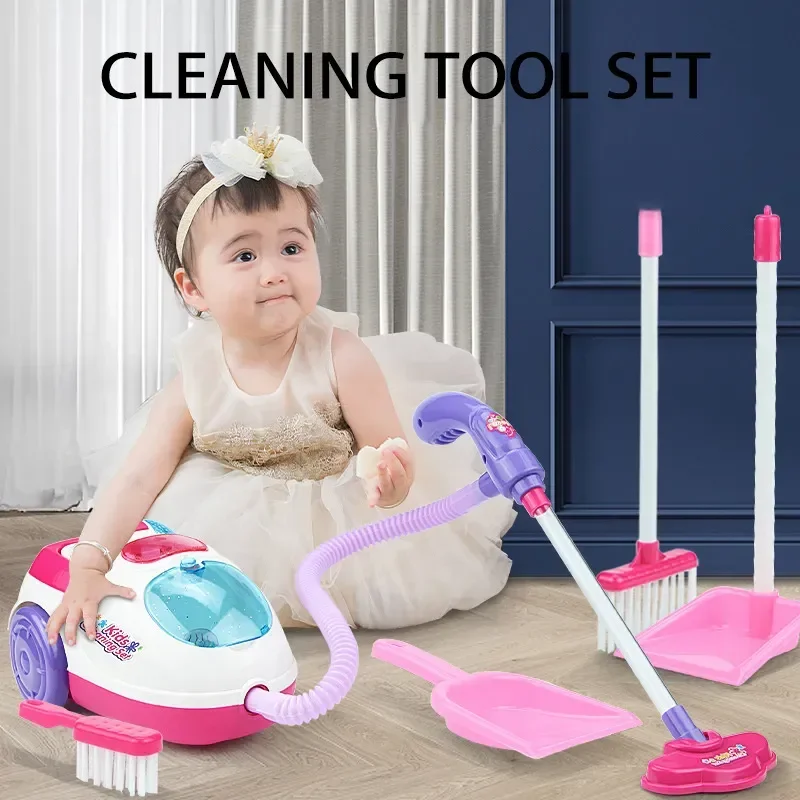 Children Pretend Play Toys Housekeeping Tools Set Simulation Furniture Vacuum Cleaner Charging Housework Dust Catcher Girls Gift 4