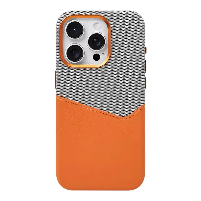 Linen Leather MagSafe Phone Case with Card Holder and Magnetic Wireless Charging - Shockproof Design