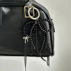 Elegant Lace Bow Keychain Bag and Phone Accessory in White/Black (Black)