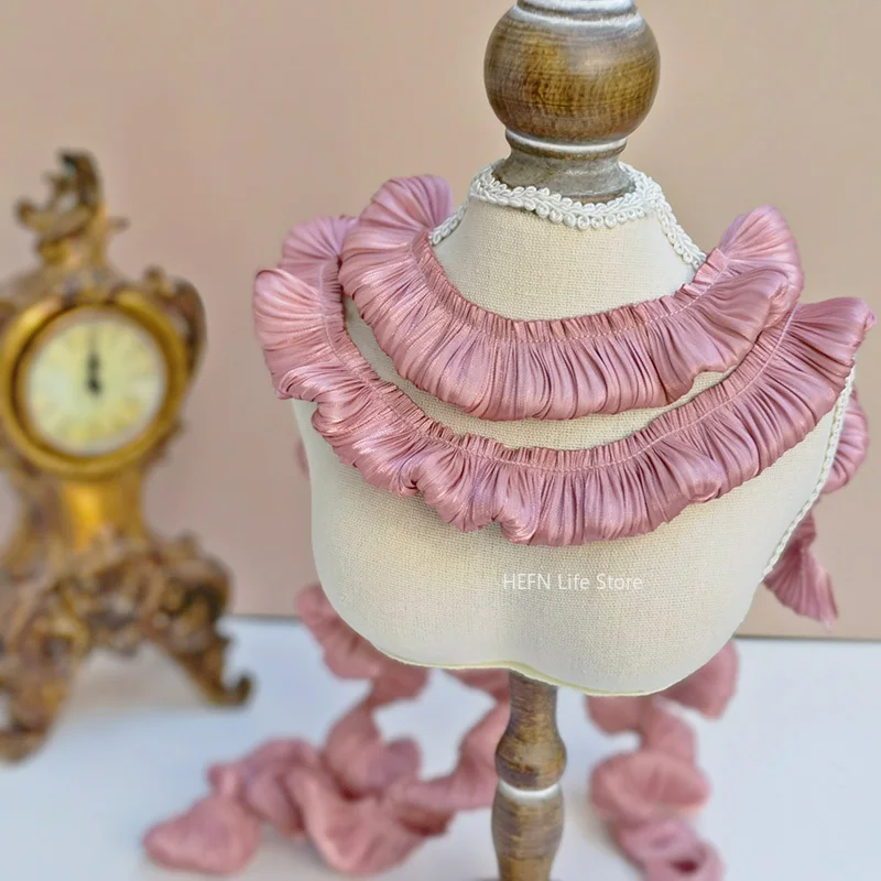 Glitter Super Soft Crystal Satin Double Layer Pleated Ruffle Lace DIY Ladies Kids Clothes Skirt Home Textile Sewing Decoration