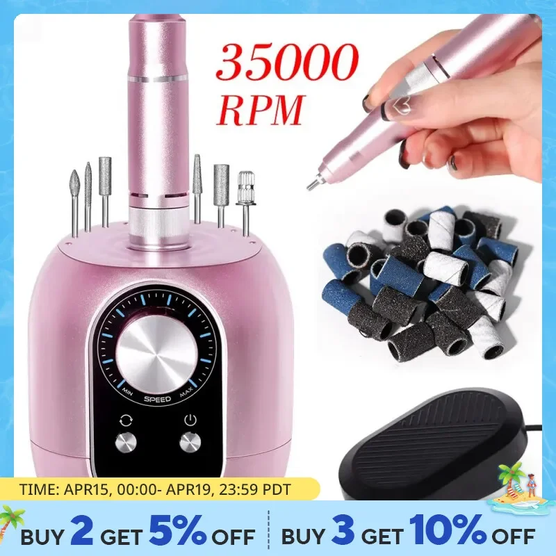 

Professional 35000RPM Electric Nail Drill Machine With LCD Display Pedicure Nail Lathe Low Noise Cutters Manicure Nail File Kit