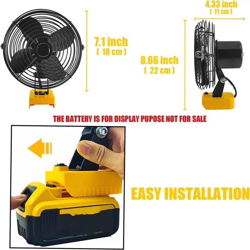 Portable Outdoor Jobsite Cordless Fan for DeWalt Indoor Fans Operated for DeWalt 20V Max Battery Strong wind force Outdoor work