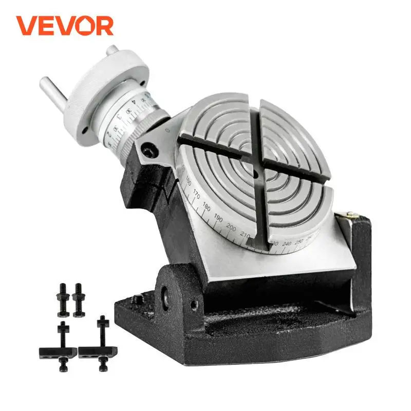 VEVOR Vertical & Horizontal Rotary Table 4" / 100mm 4 Slots Precision HV Worktable Tilting 360 Degrees Milling Drilling Machine milling machine tools,tilting milling table