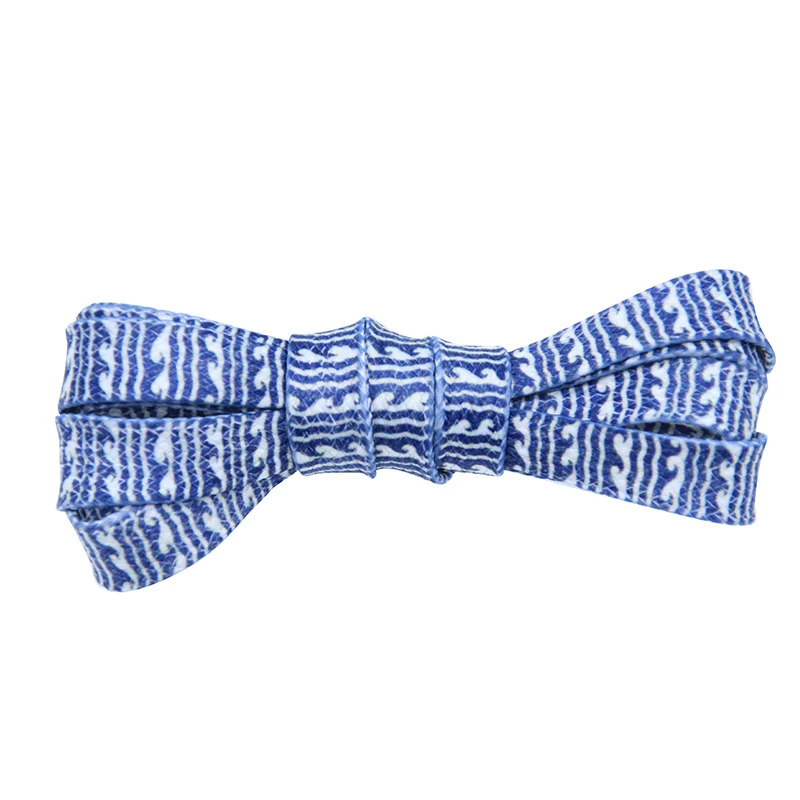 Weiou Mediterranean Style Shoelaces 8MM Flat Blue and White Wave Cotton Shoe Laces Best Gift For Canvas Casual Shoes