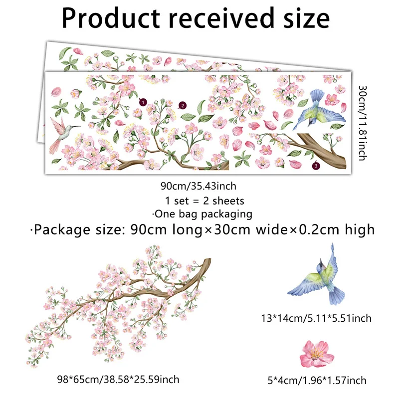 Cherry Blossom Wall Sticker Home Decor Living Room Spring Girls Bedroom Bird Flower Decal Pink Children's Room Wallpaper Muraux