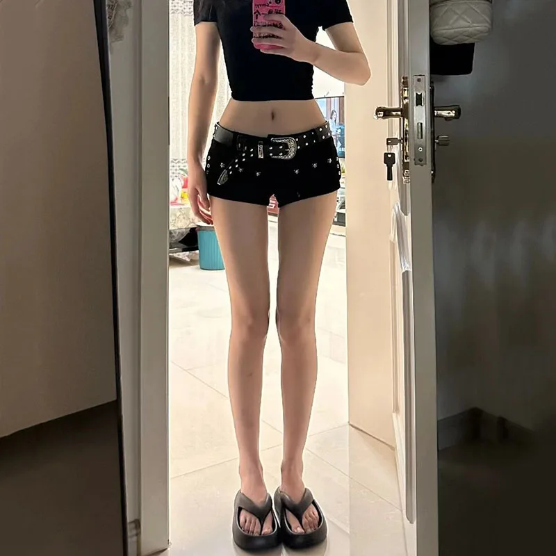Black Sexy Low Waist Y2K Jean Shorts