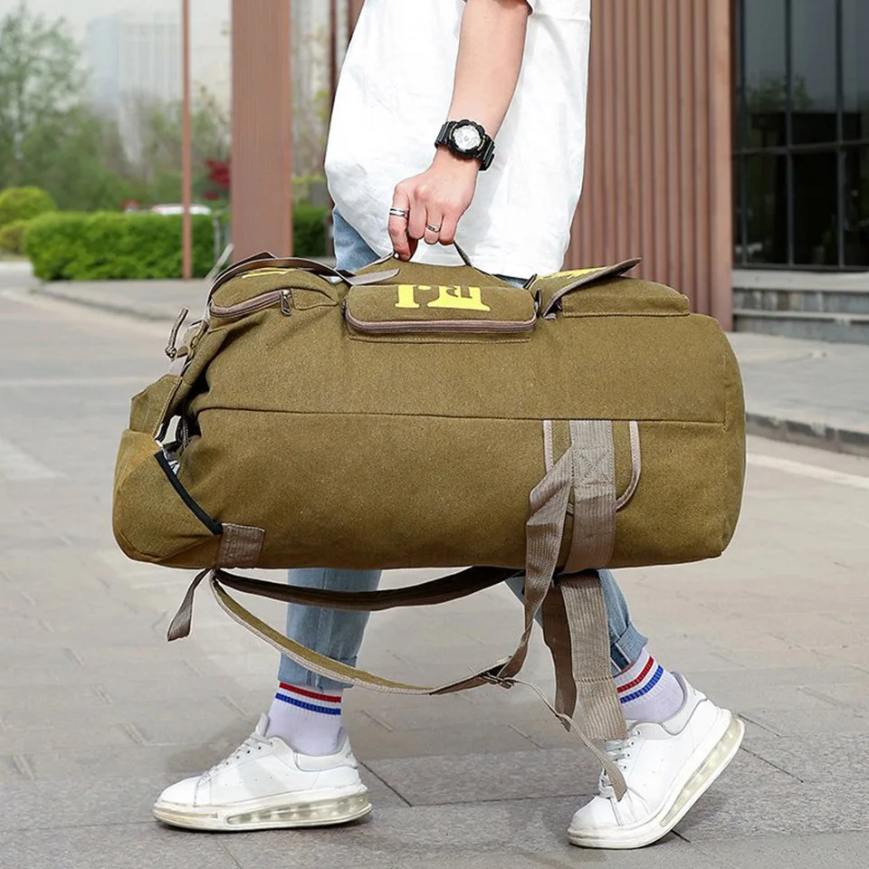 Large Capacity Men's Thickened Canvas Travel Backpack Outdoor Tactical Hunting Training Large Mountaineering Storage Backpack