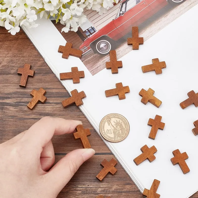 Craftdady - 100 Ciondoli Croce In Legno Naturale Per Creazione Gioielli E Hobby Creativi, Misure Miste