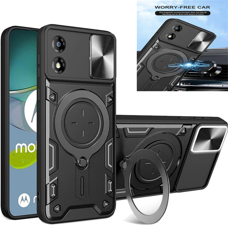 Per Motorola Moto E13 Custodia Push Pull Window Coque Per Motorola Moto E22I G32 E20 E30 E40 Edge 30 Neo Lite Cover Ring Holder Etui