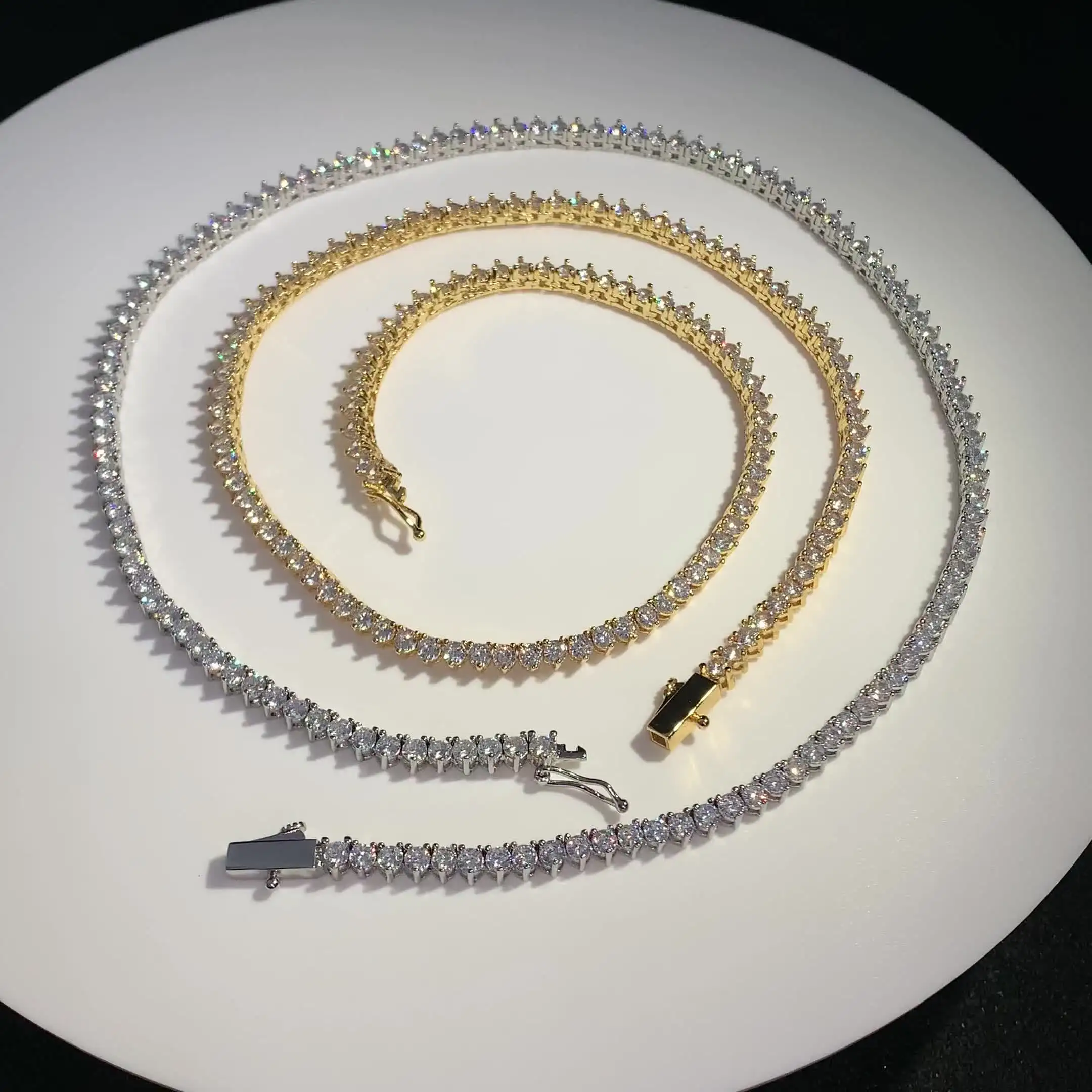 3mm 3 Prong CZ Tennis Chain Necklace for Women