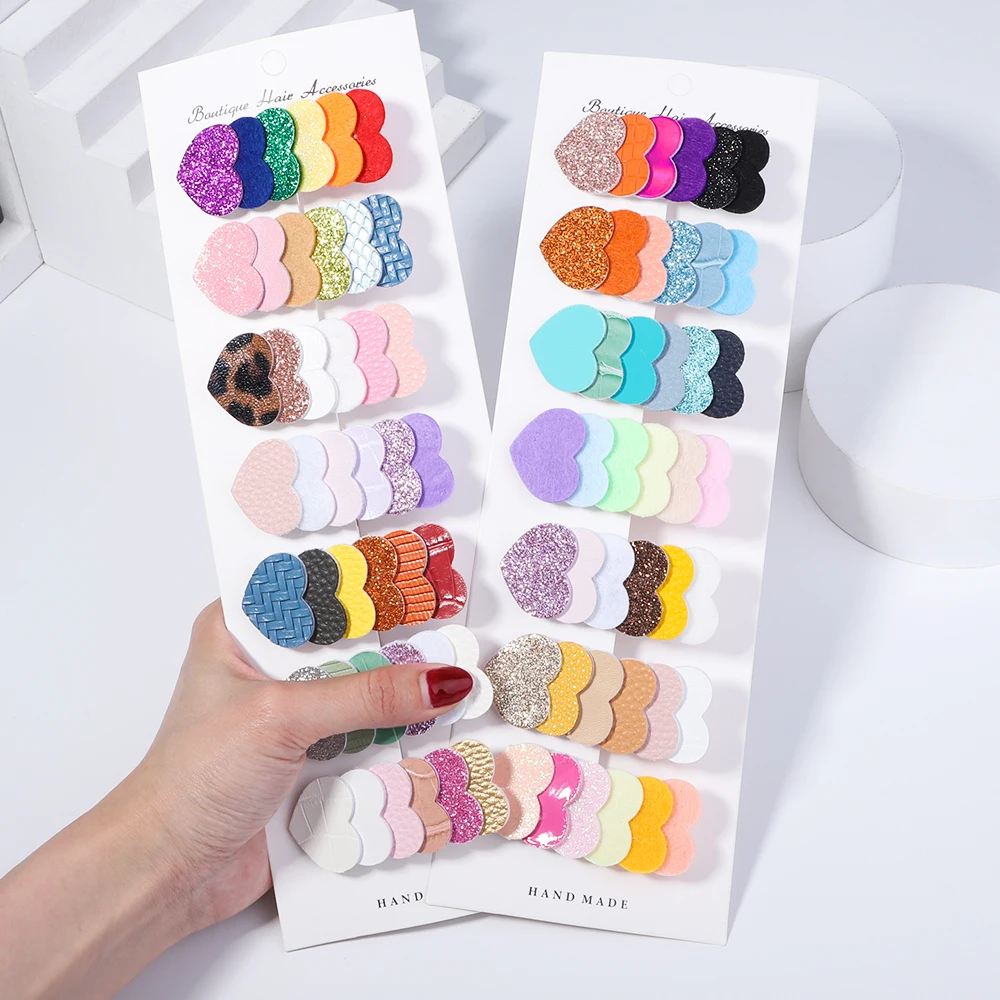 

1Piece Glitter PU Heart Splicing Hair Clips For Girls Safe Hairclips Cotton Baby Fashion Boutique Kids Headwear Hair Accessories