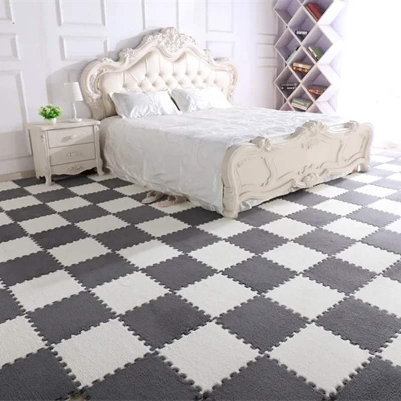 Children's Plush Puzzle Foam Floor Mat Fluffy Square Carpet Mat Furry Area Carpet Of Room Floor Game 10/20/30 Pieces