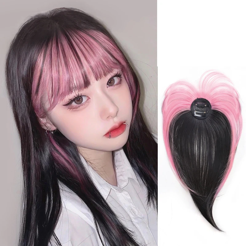 short bob synthetic wigs with bangs brazilian body deep wave wig full machine made glueless wigs for black women fake hair Synthetic Air Anime Bangs for Women Pink Black Fake Bang Hair Extensions False Fringe Clip On Hair High Temperature Fiber