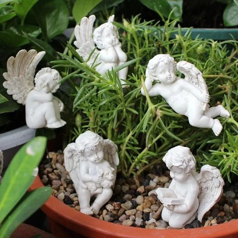 5 Pieces/set Decoration Angel Garden Pile Miniature Angel Fairy Resin Decoration Pottery Miniature Landscape Lawn Decoration
