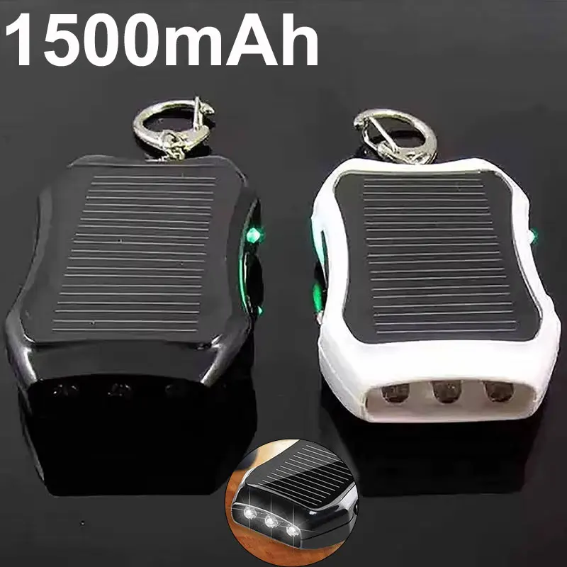 Solar Battery Charger 3 LED Flashlight Keychain Portable 1500amh Mobile Power Rechargeable Power Bank For Cellphone solar battery charger