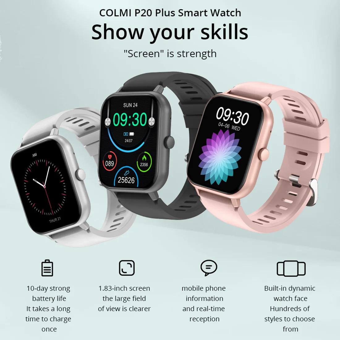 COLMI P20 ÷ 2023 Smartwatch 1.83 ġ  ȭ 100 +    ڵ   Ʈ ġ