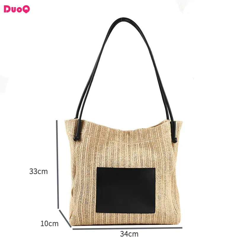 

Retro Woven Women's Tote Bag Large Capacity Grass Woven Shoulder Bag Beach Vacation Travel Multicolour Shopping Bag Classic