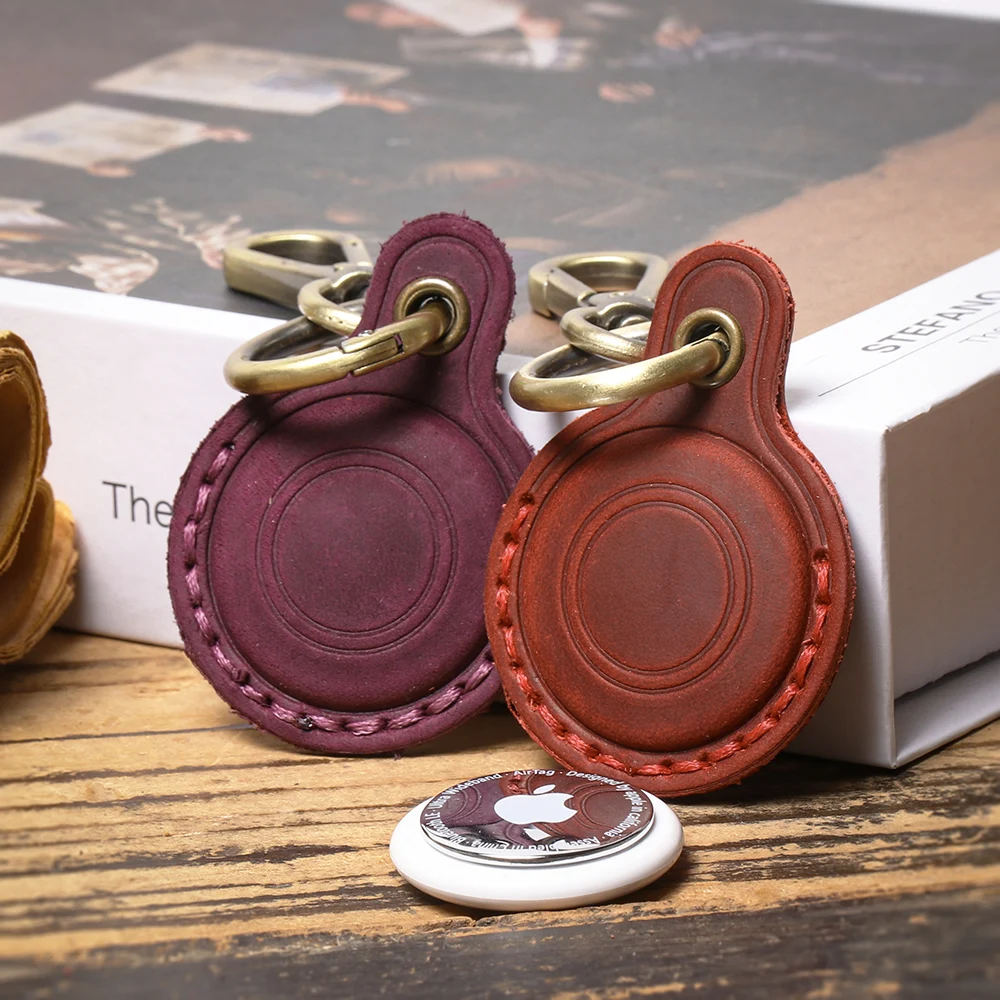Leather Protective Case for Apple AirTag Cowhide Access Card Holder Crazy Horse Leather Pet Anti-Loss Tracking Device Case,card holder,airtag holder