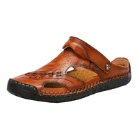 Baotou-Sandales en cuir véritable pour hommes, pantoufles d'été pour hommes, confortables, tendance, à enfiler, sandales de trekking décontractées en plein air 4
