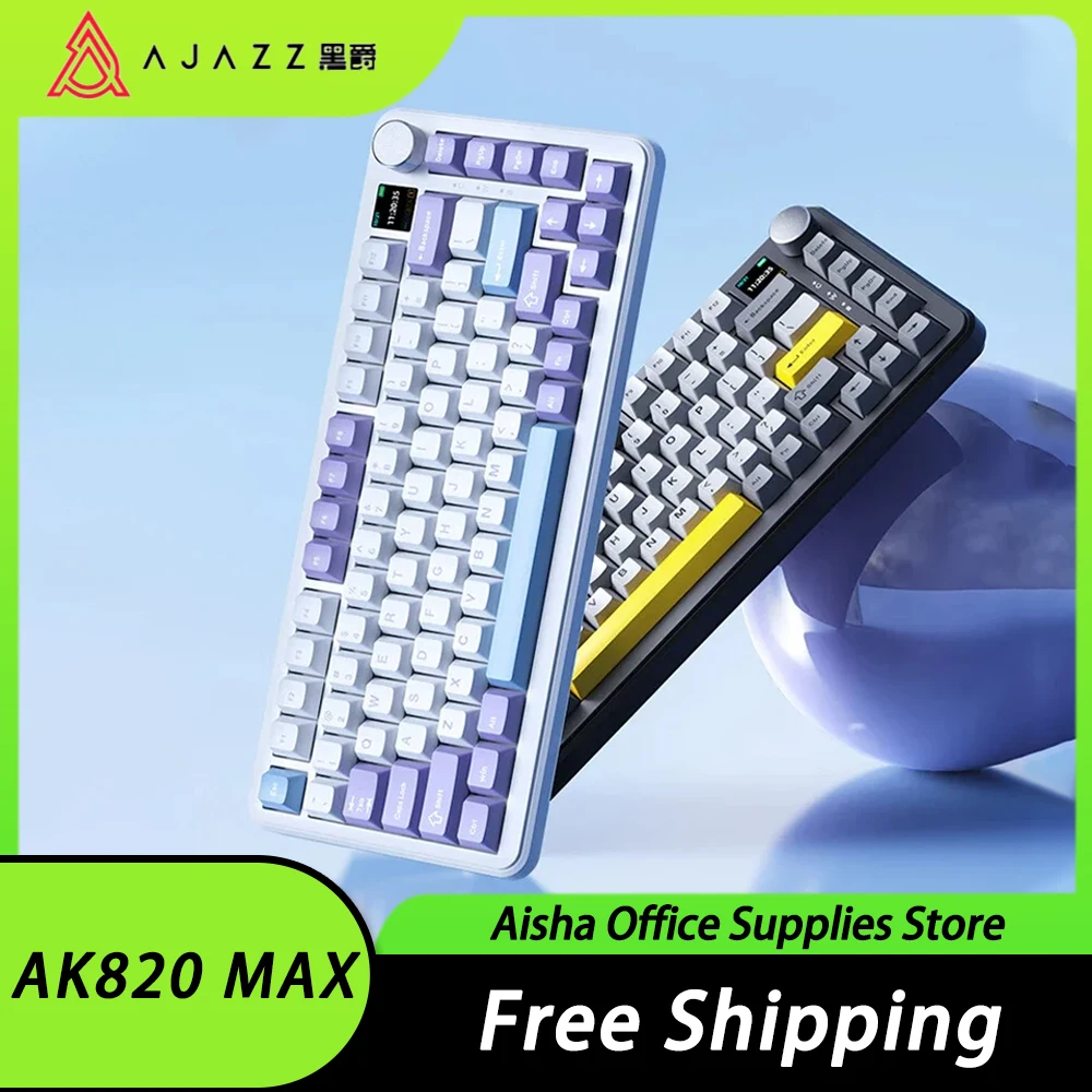

AJAZZ AK820 MAX Mechanical Keyboard Multifunctional Knob Three Mode Wireless Gaming Keyboard Gasket TFT Screen Hot Swap Pc Gamer
