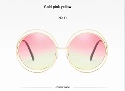 Vintage Oversized Round Mirror Sunglasses with Metal Frame (Pink yellow)