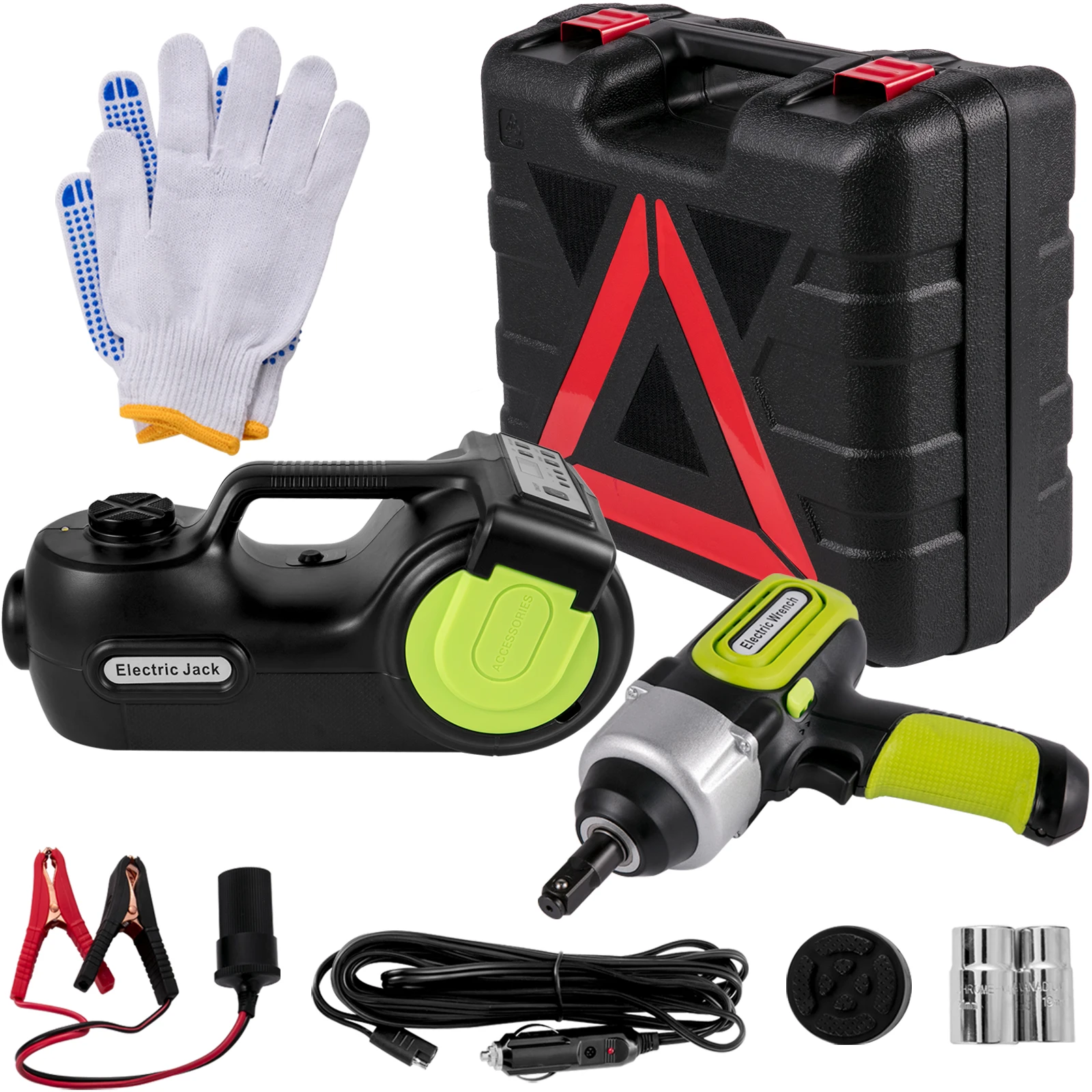 Electric Hydraulic Car Jack with LED Light and Tire Compressor