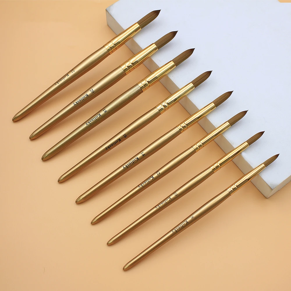 Kolinsky Acrylic Nail Brush Golden Handle Nail Extension UV Gel Builder Tools Beginner Tools Size 8-22 3
