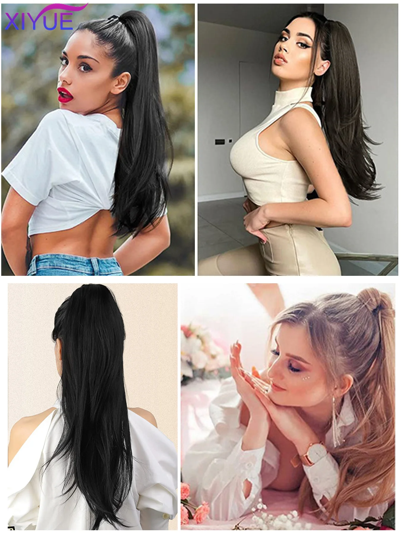 Long Curly Drawstring Ponytail Synthetic Ponytails for Women Black Blonde Red Ponytail Clip in Hair Extensions for Daily Cosplay