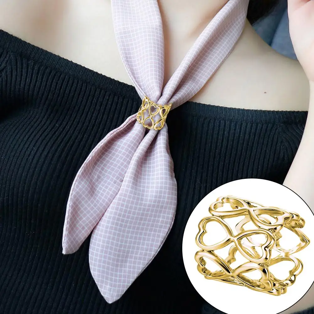 Fashion Scarf Silk Buckle Hollow Heart Knotted Button Accessory Buckle Shirt Shawls Clothing Scarves Hem T-Shirt Holder Jew B8B7
