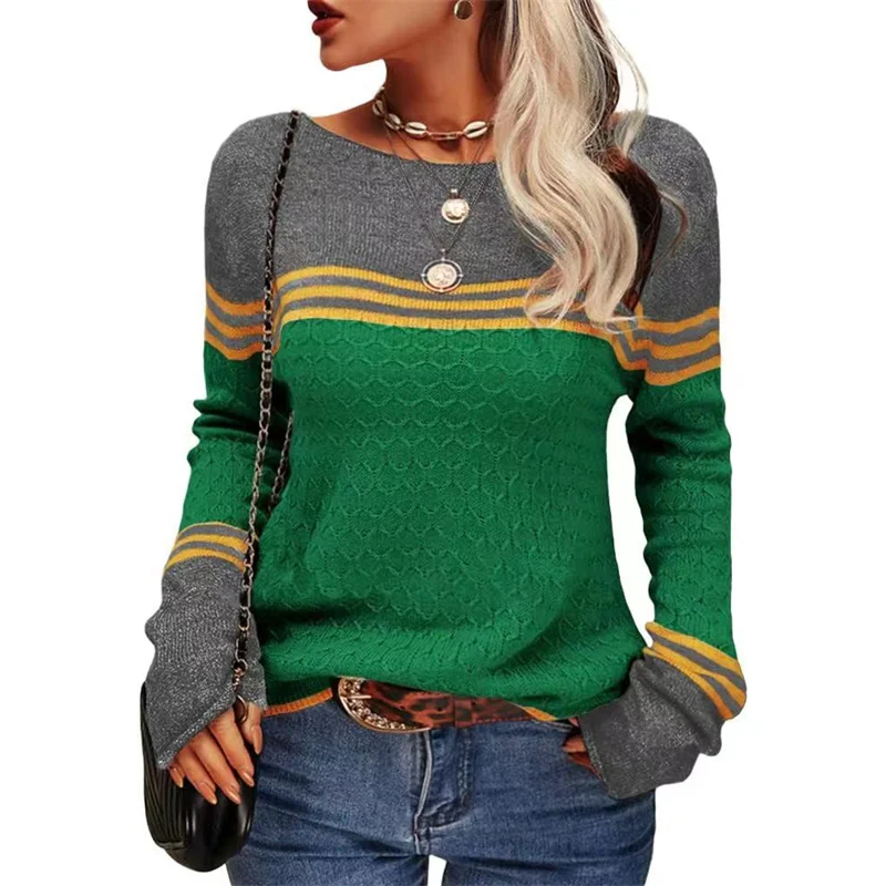 Autumn Winter New Color Blocking Sweater Women O Neck Pullover Long Sleeve Knitted Tops Female Daily Comfortable Casual Jumpers 3