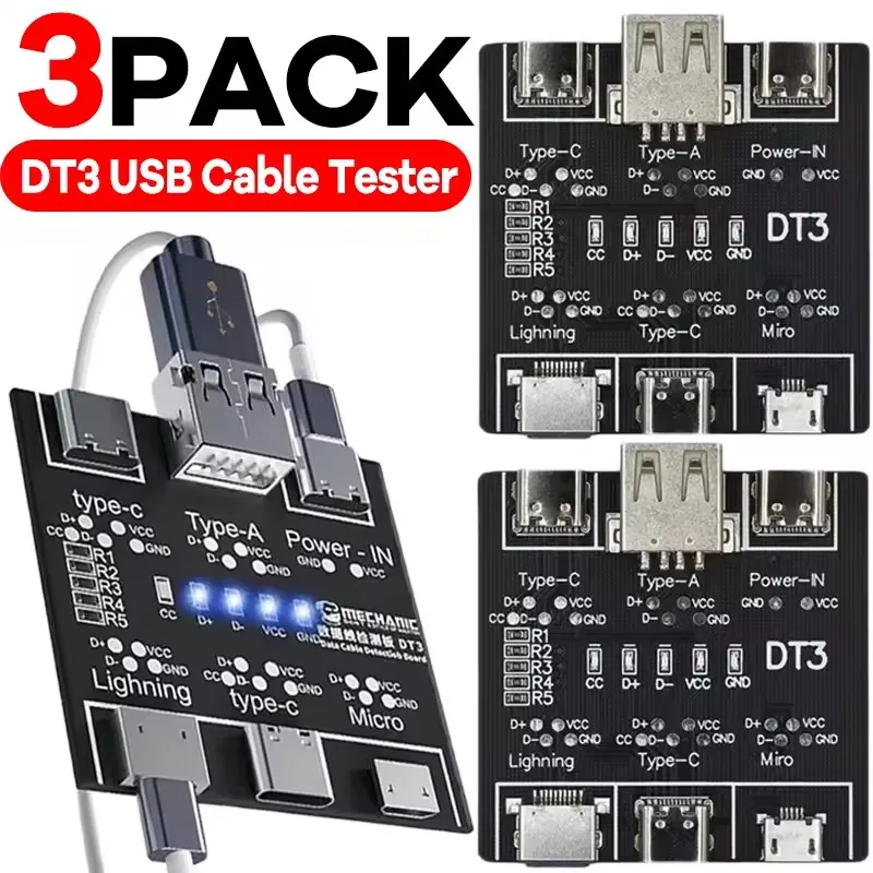 1-3Pcs DT3 USB Tester Data Cable Detection Board for IOS Android Micro Type-C Short Circuit on-Off Switching Test Board Tool