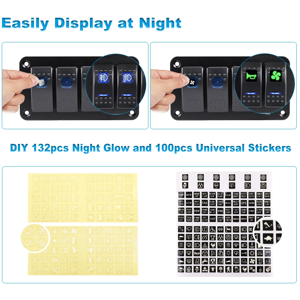 2/3Gang Switch Panel 12V 4.8A Dual USB Charger Socket Digital Voltmeter For Marine Car Boat Caravan Camper With Luminous Sticker
