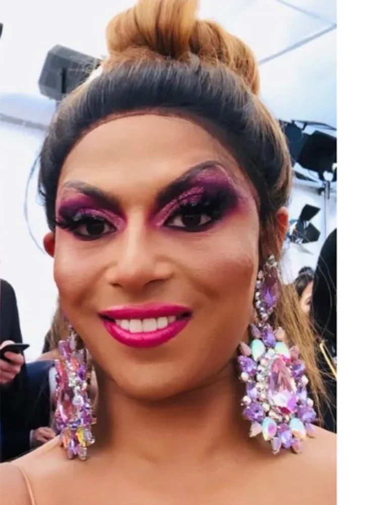 CuiEr 14.5CM Elegant Purple Crystal Clip on Women Earring Pink Water Drop Huge Fashion Jewelry for Beauty pageant Drag queen