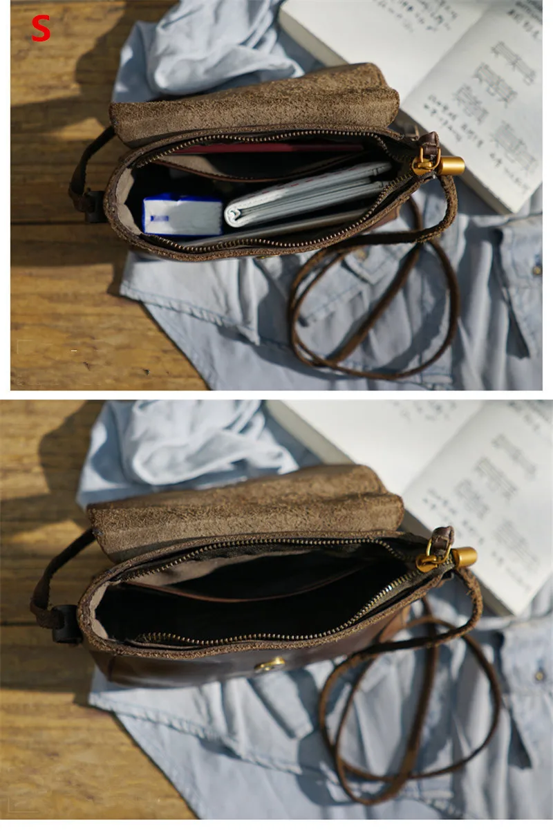 Fashion vintage handmade genuine leather ladies small shoulder bag casual real cowhide women's daily party weekend messenger bag