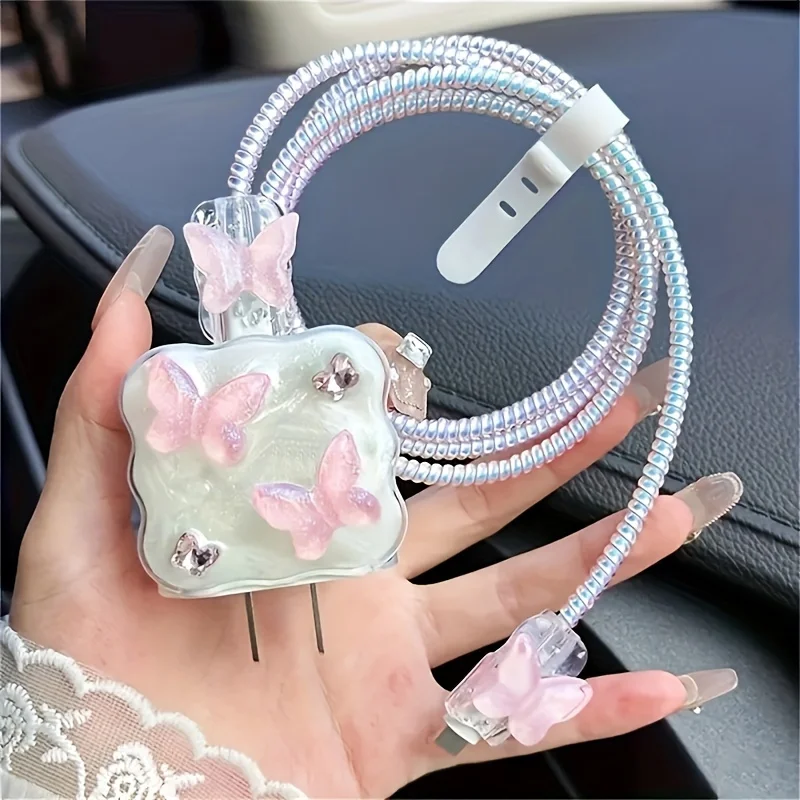 Charger Protector 5pcs Butterfly Charger Protective Case For iPhone 18W/20W Fast Charging Cable Data Anti-break Charger Protective Rope