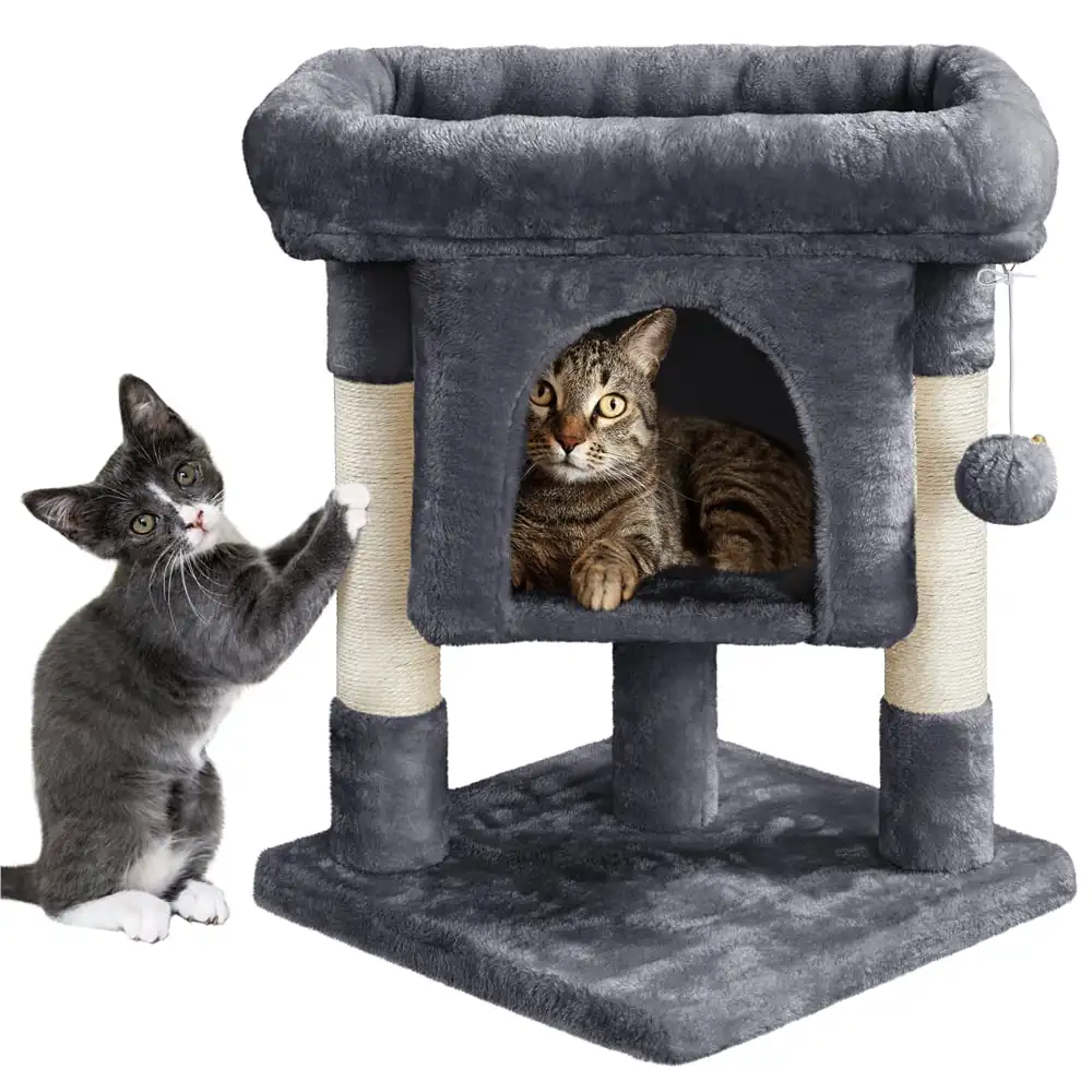 

SmileMart 23.5" H 2-Level Cat Tree Condo Tower with Plush Perch, Dark Gray Scratcher for Cats Cat Climbing Tree