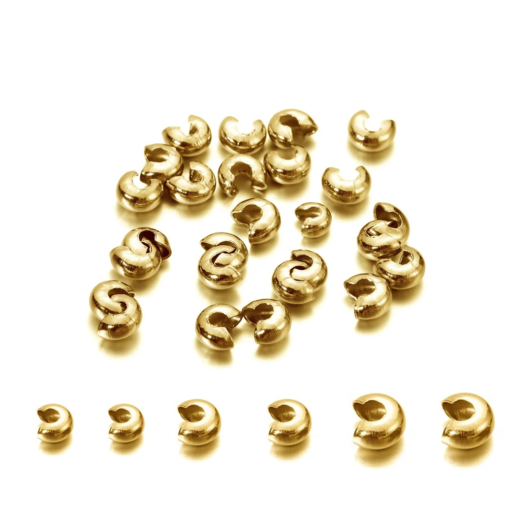 50pcs Gold Color Stainless Steel End Crimp Beads Cover Dia 2 3 4mm Loose Big Hole Spacer Stopper Beads For Diy Jewelry Making